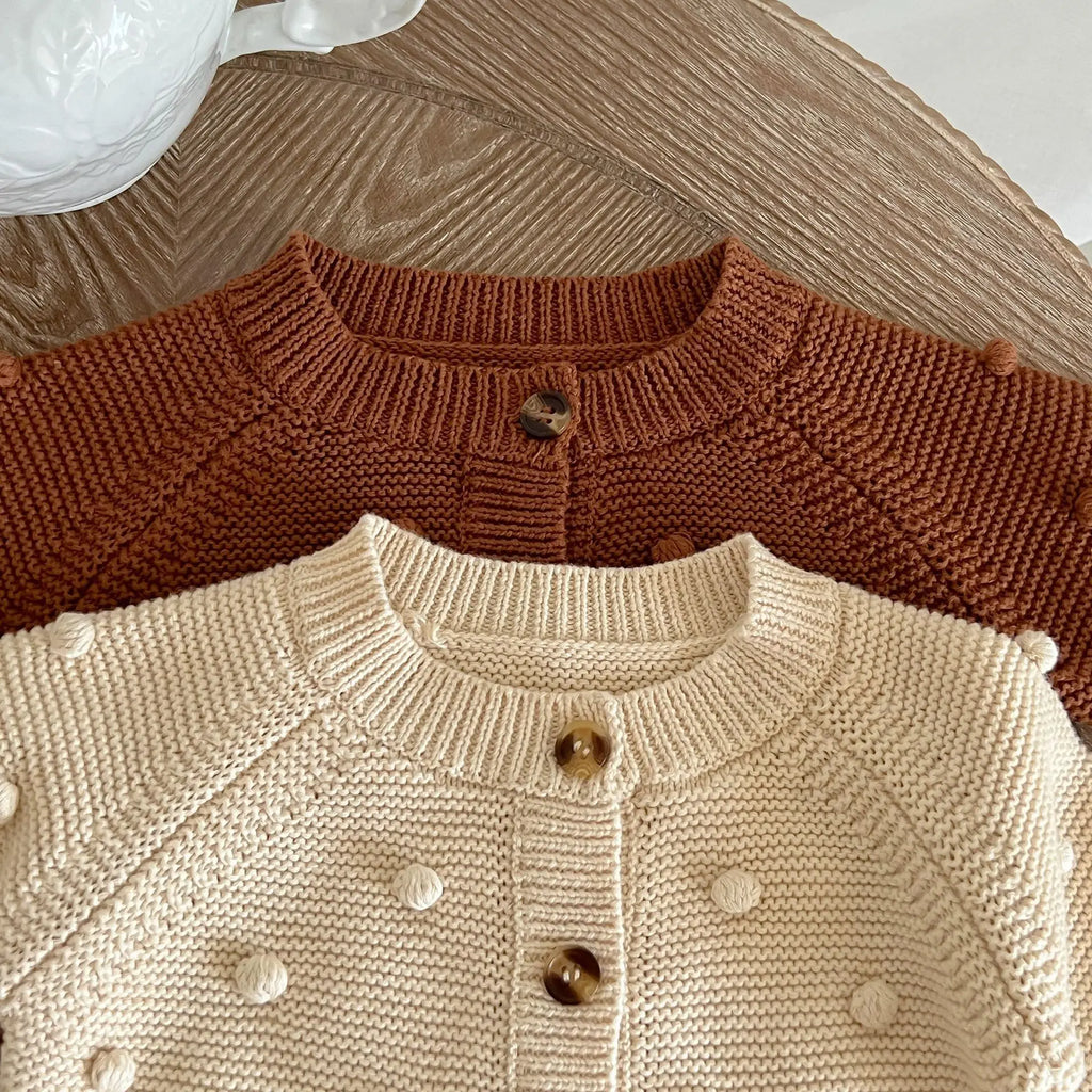 Unisex baby sweater cardigan thick warm knit long sleeve top for autumn and winter