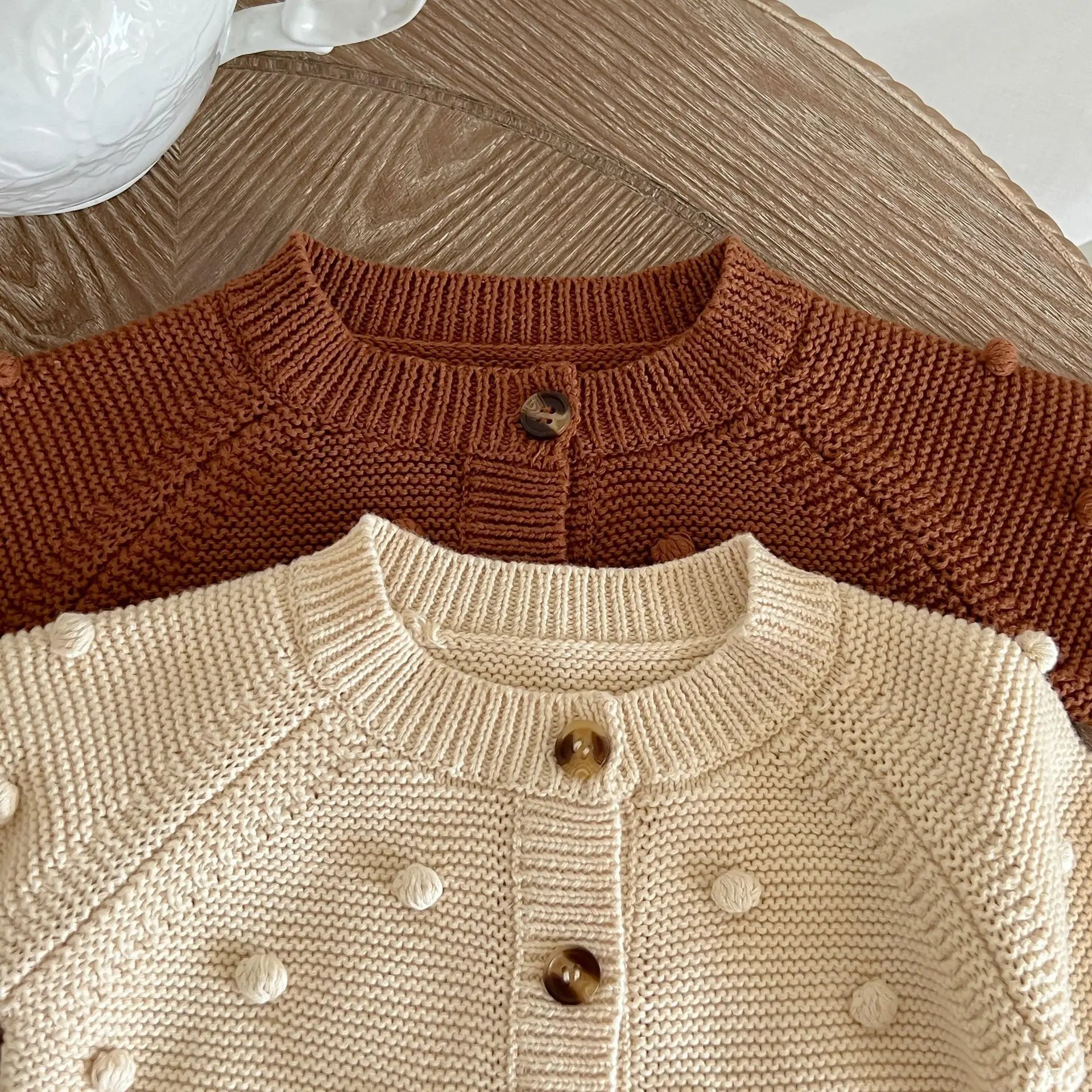 Unisex baby sweater cardigan thick warm knit long sleeve top for autumn and winter