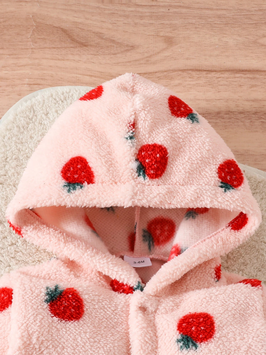Strawberry Print Hooded Romper, product view 3