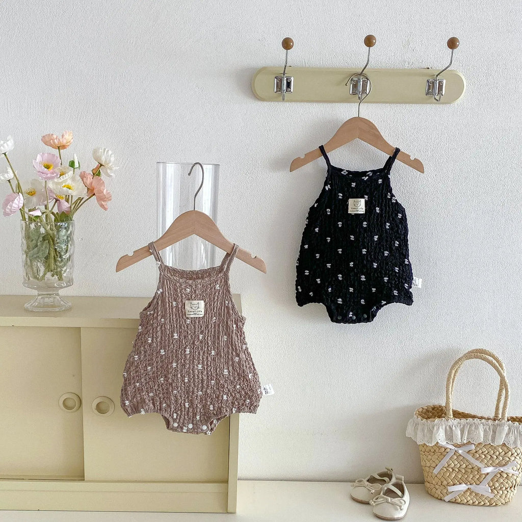 Summer Baby Cami Bodysuit in Cotton with Polka Dot Pattern, Black color option
