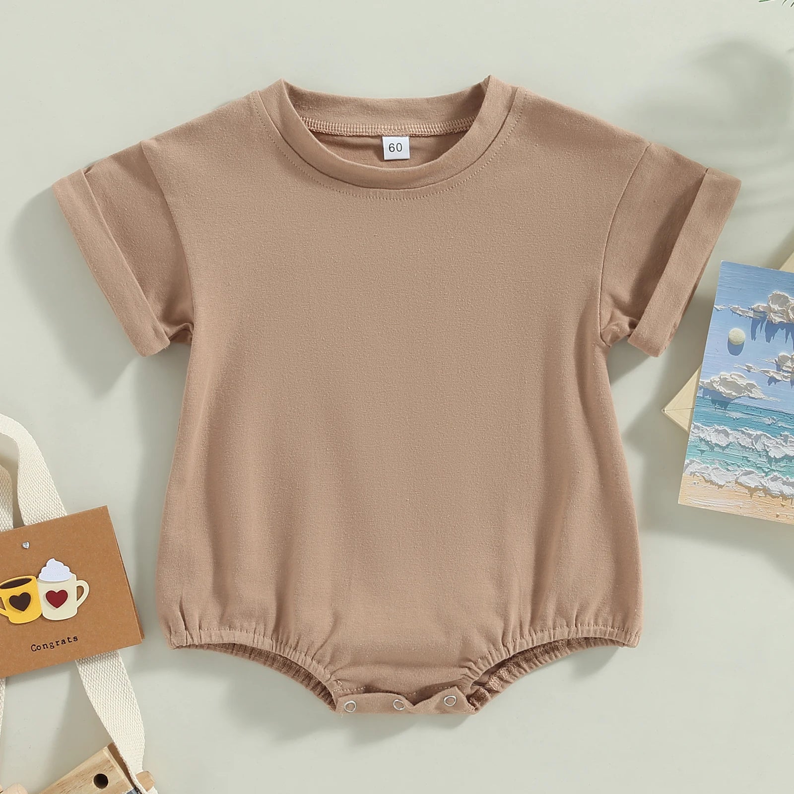 Short Sleeve Solid Color Infant Bodysuit Jumpsuit