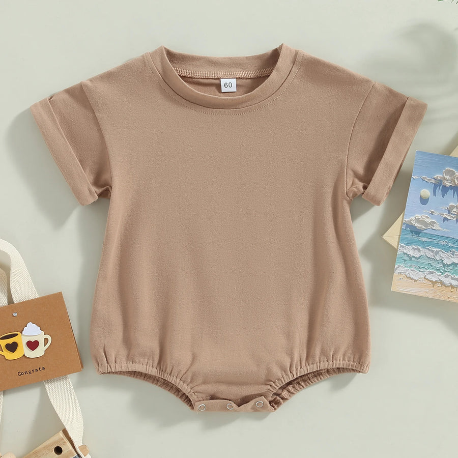 Short Sleeve Solid Color Infant Bodysuit Jumpsuit
