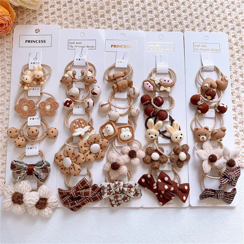 Cartoon Flower Bow Hair Scrunchie Set