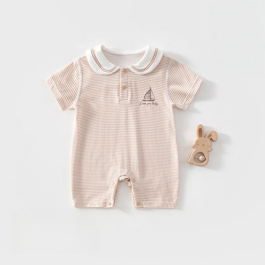 Striped Sailor Collar Romper, product view 4