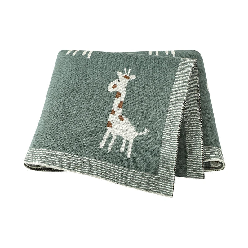 Giraffe Knit Baby Blanket - Green, product view