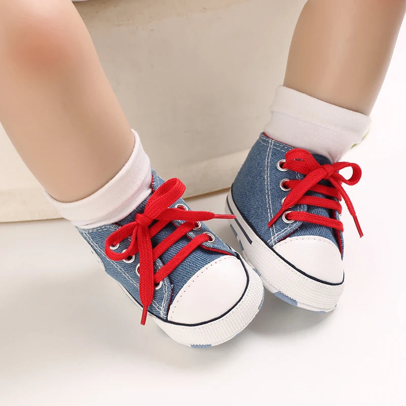 Blue with Red Laces Classic Canvas baby sneakers