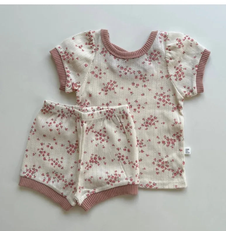 Floral Short Sleeve Romper Set folded