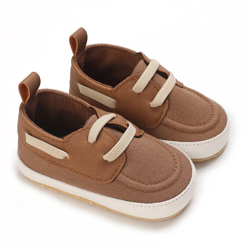 Brown lace-up canvas baby first walkers