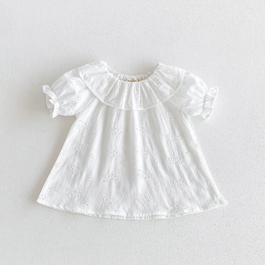 Baby Girl's Blouse Summer Cotton Breathable Shirt Tops Clothing for Girls Versatile Ruffle Collar Short Sleeved T-shirt