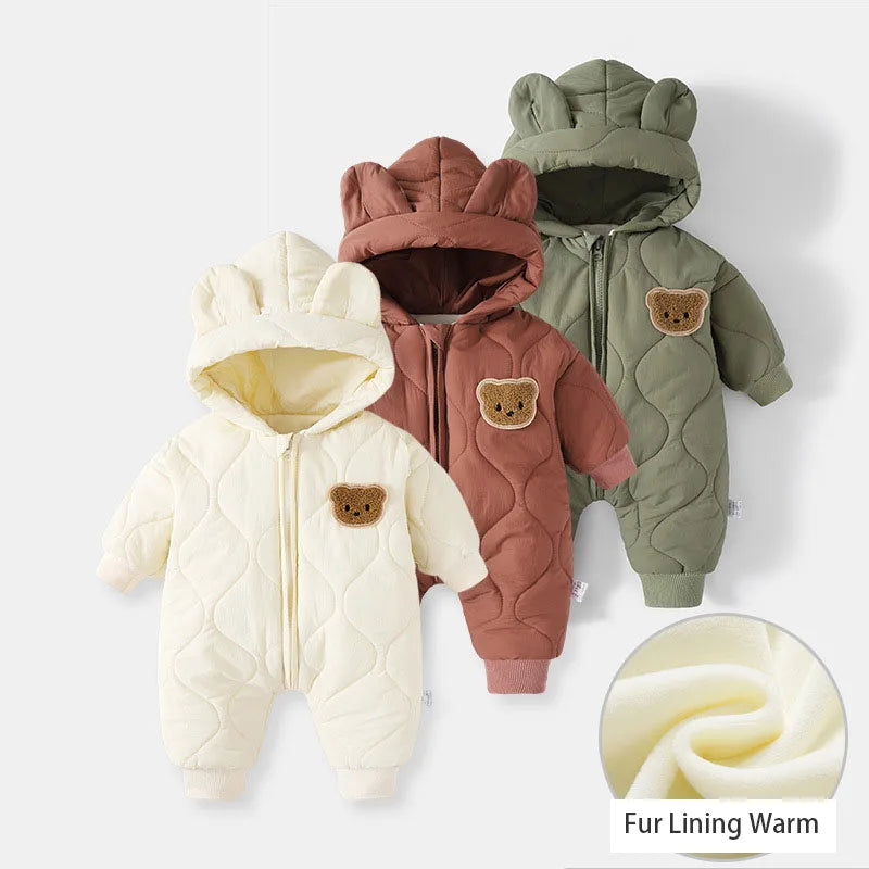 Winter Baby Outwear Clothing Fur Lining Warm Girl's Boy's Rompers Cartoon Bear Jumpsuit