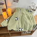 Cozy fleece hooded sweatshirt and pants set in Green Panda print