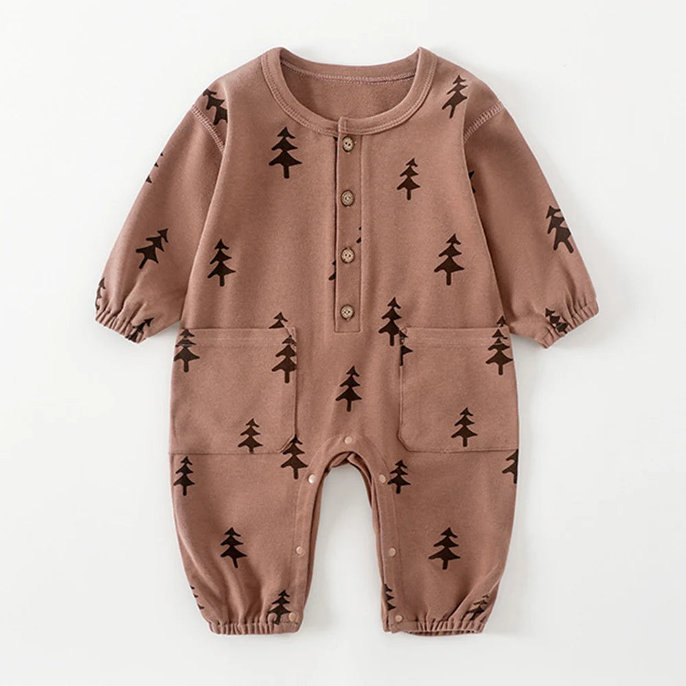 Close-up of Long Sleeve Printed Baby Romper fabric and print