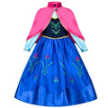 Girls blue and pink cape dress costume set with floral embroidery