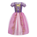 Purple and pink princess dress costume dress with puffed sleeves and gold trim