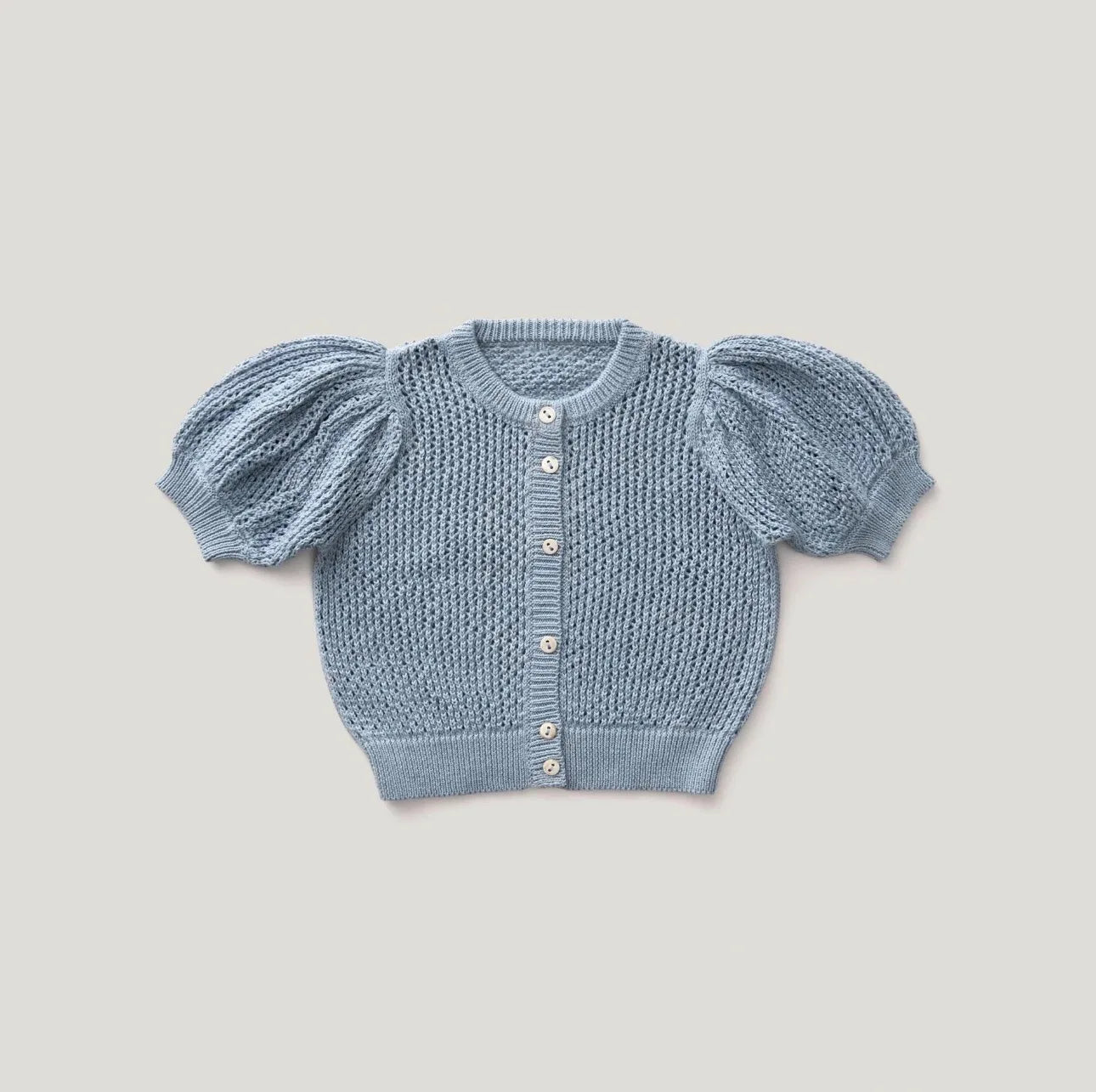 Girls Knit Cardigan Hollow Out Puff Short Sleeve Button Down Sweater Coat