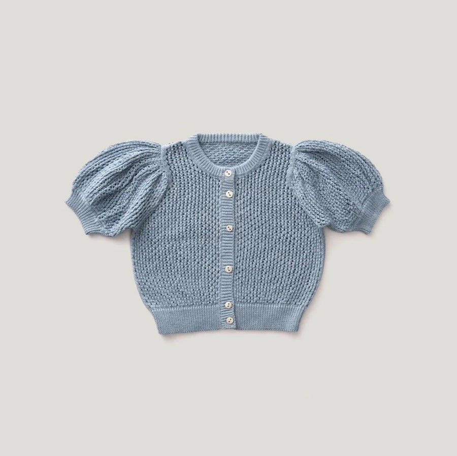 Girls Knit Cardigan Hollow Out Puff Short Sleeve Button Down Sweater Coat
