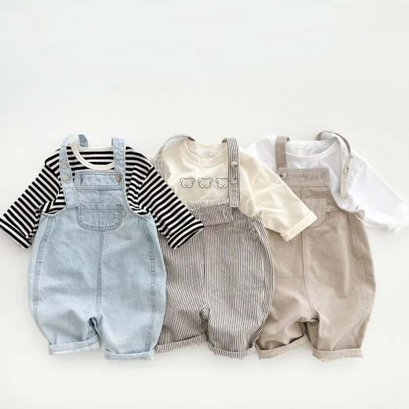 Toddler Overalls with Patched Pockets and Suspenders in Sky Blue