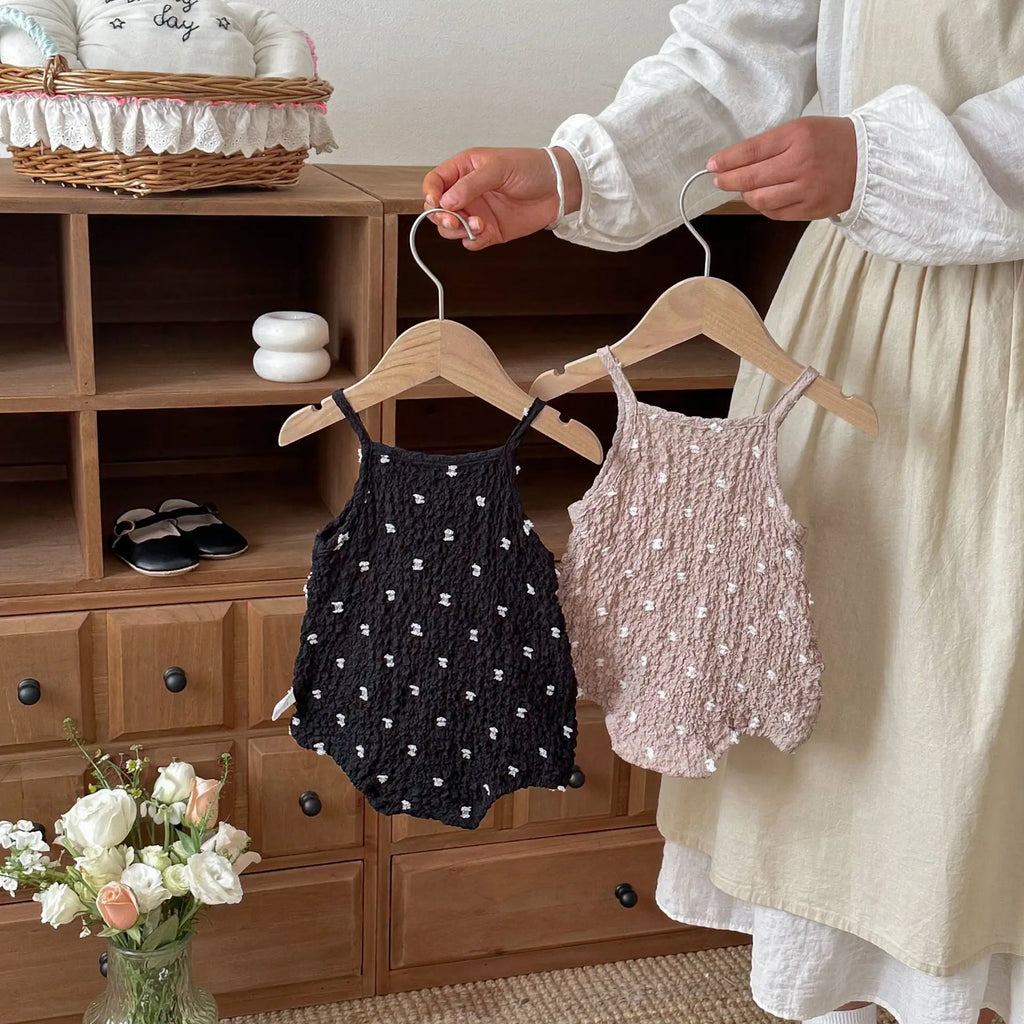 Summer Baby Cami Bodysuit in Cotton with Polka Dot Pattern, Black color option