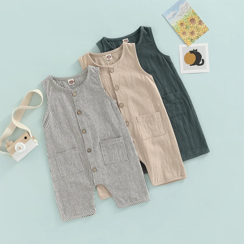 Sleeveless Stripe Baby Romper in soft cotton blend for summer wear