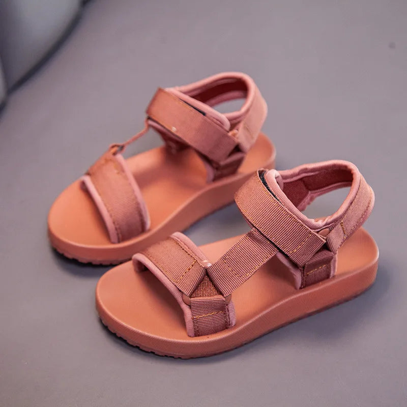 Dusty rose sport sandals with hook-and-loop straps