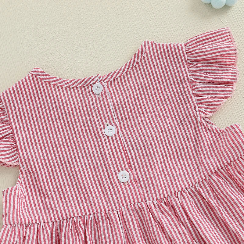 Stars & Stripes Seersucker Flutter Dress - Red