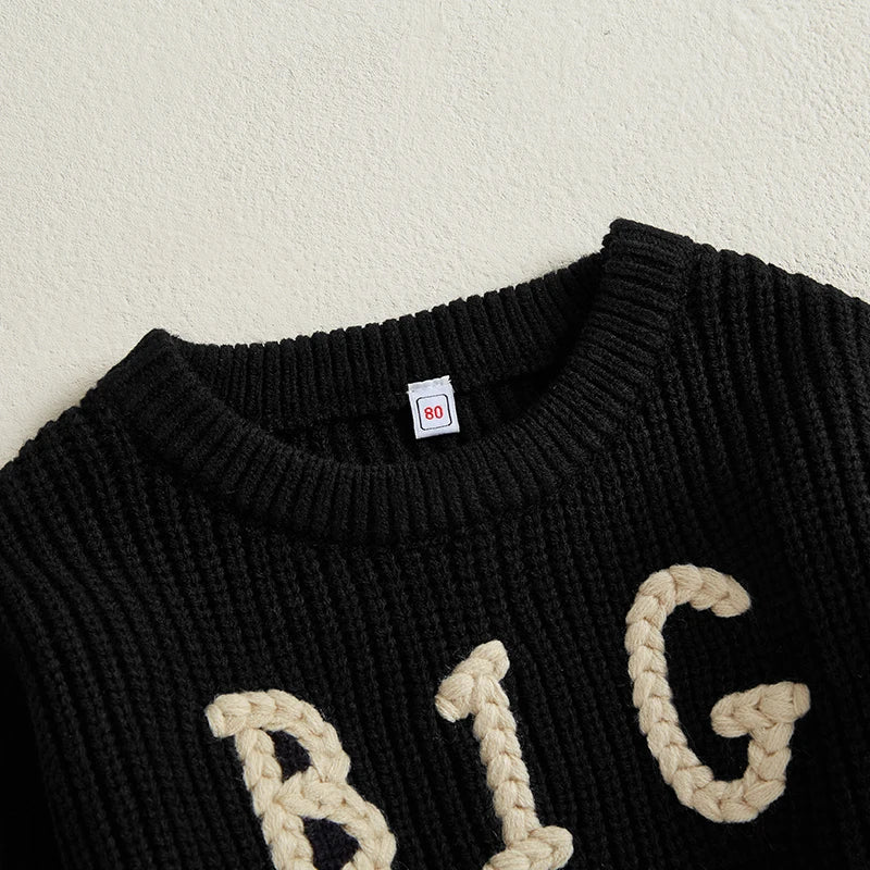 Side view of Letter Embroidered Knit Sweater