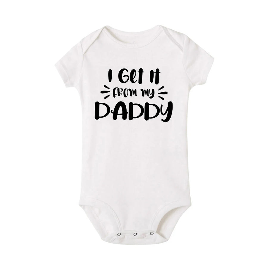 Close-up of I Love My Daddy Romper fabric and lettering