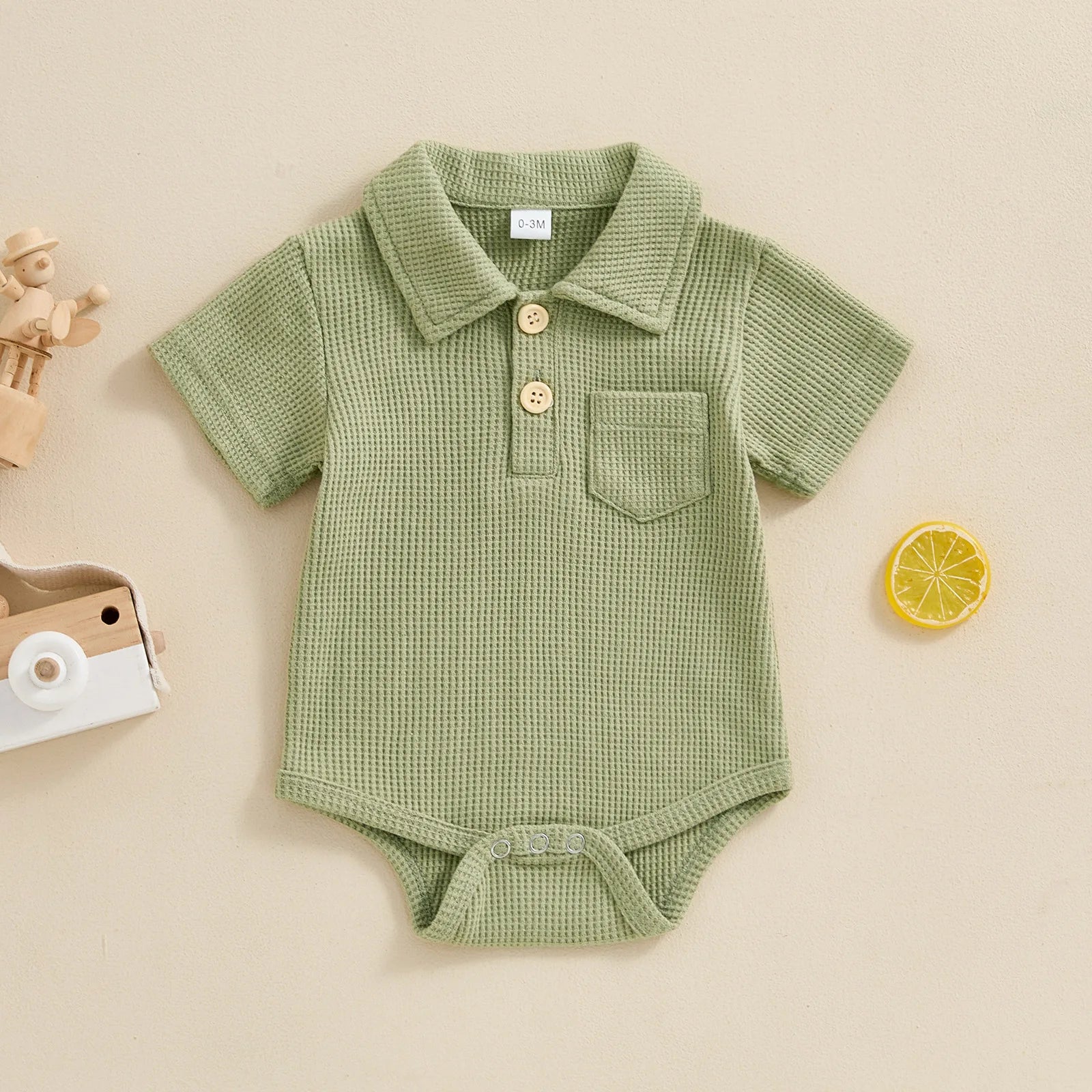 Waffle Knit Polo Bodysuit detail of button-up collar