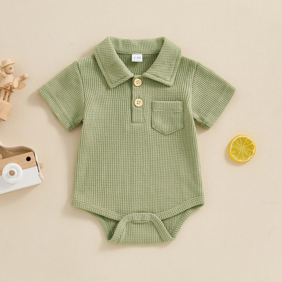 Waffle Knit Polo Bodysuit detail of button-up collar