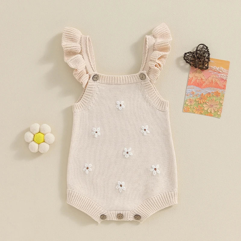 Floral Embroidered Ruffle Romper for Baby Girls