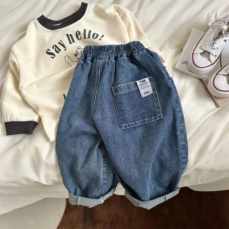 Loose Fit Denim Pants for Kids in Blue