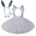 Grey bunny tutu dress costume set with bunny ears headband, bow tie, and tail accessories
