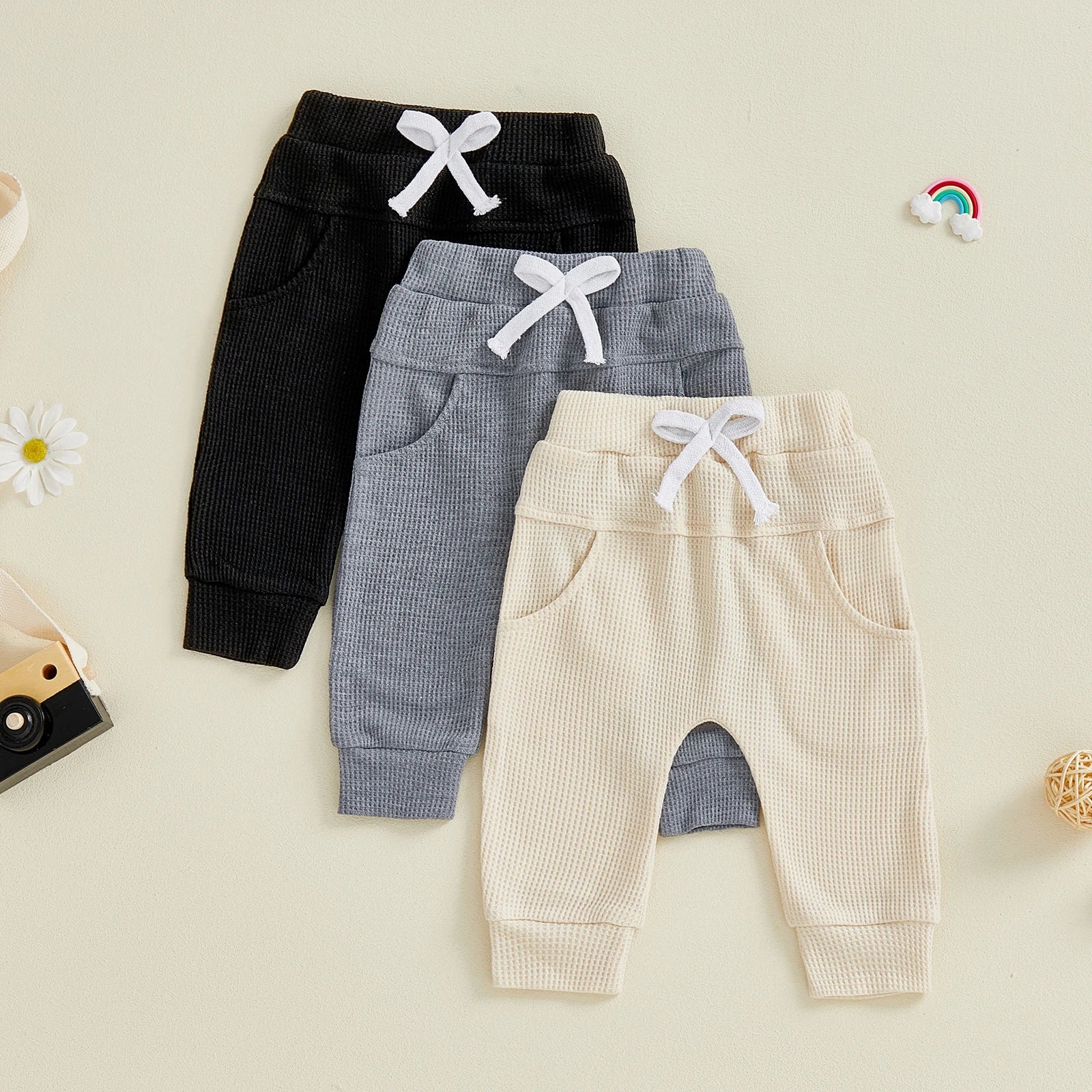 Elastic Waist Solid Color Baby Pants