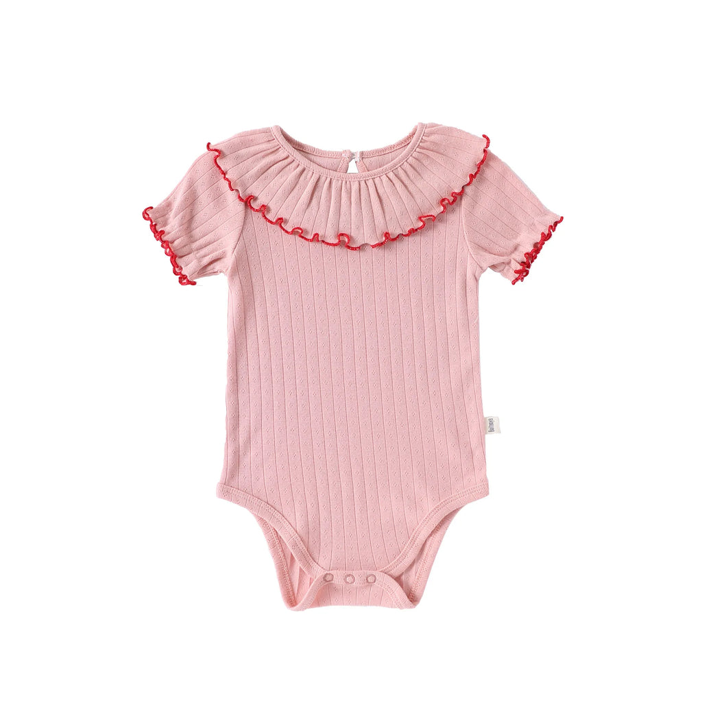 Baby Girls' Summer Triangular Bodysuit Pure Cotton Ruffled Collar Thin Trendy Clothing for Baby Girls