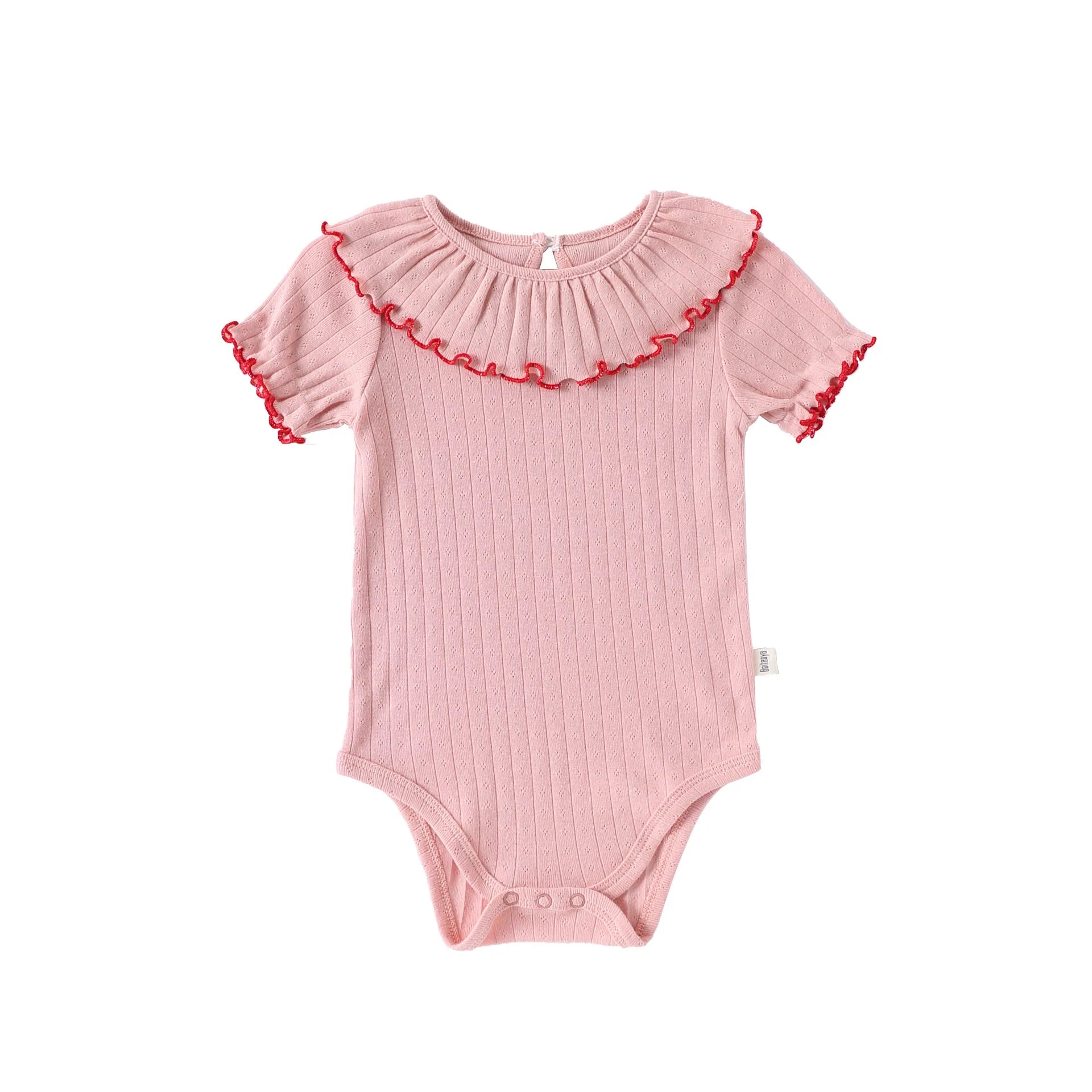Baby Girls' Summer Triangular Bodysuit Pure Cotton Ruffled Collar Thin Trendy Clothing for Baby Girls