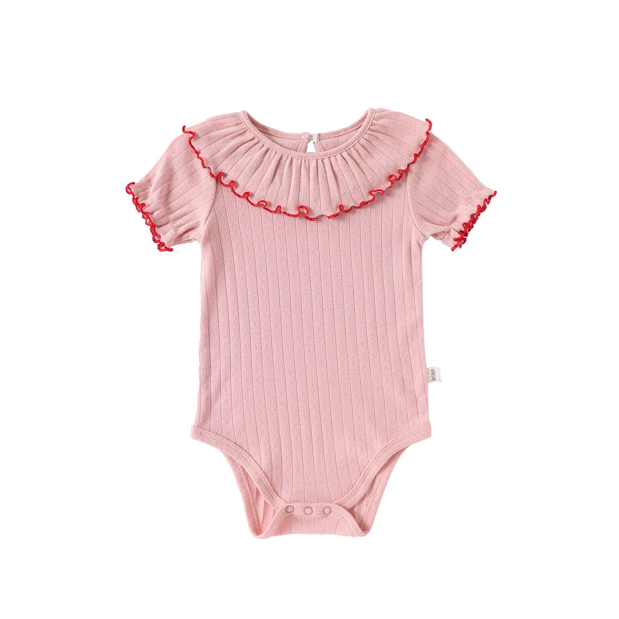 Baby Girls' Summer Triangular Bodysuit Pure Cotton Ruffled Collar Thin Trendy Clothing for Baby Girls