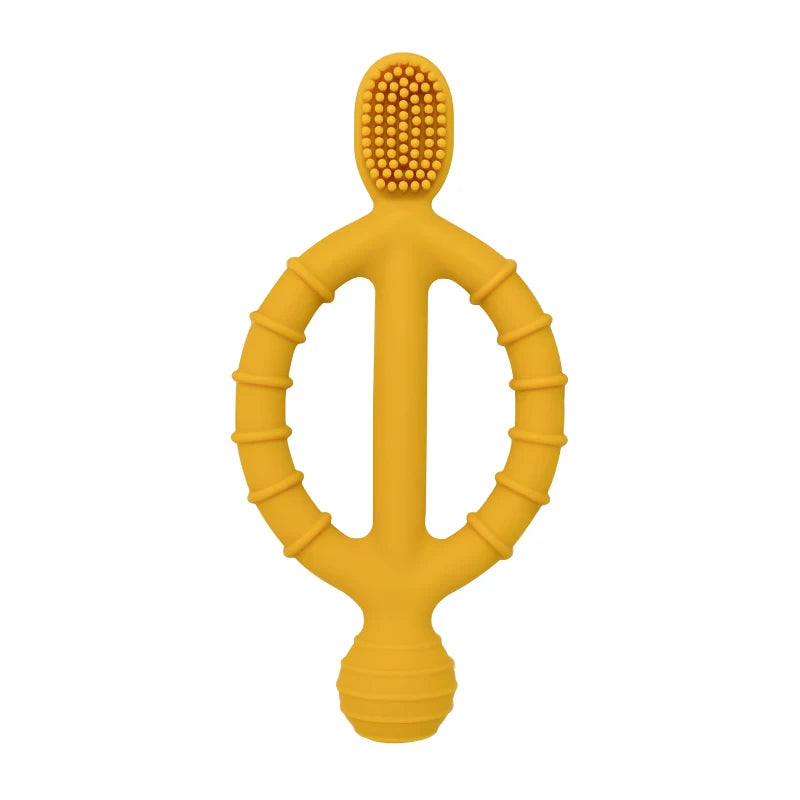 Silicone Baby Teething Ring displayed on soft fabric