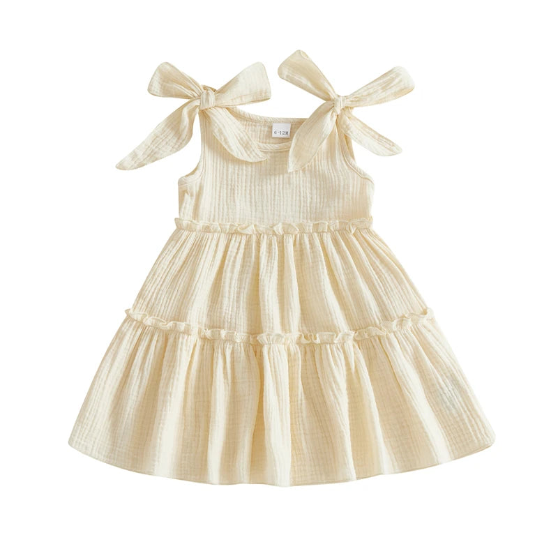 Natural Beige tie-shoulder tiered dress on white