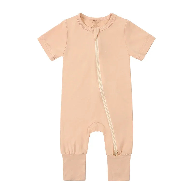 Bamboo Short Sleeve Zip Romper - Dusty Pink