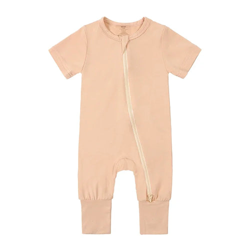 Bamboo Short Sleeve Zip Romper - Dusty Pink