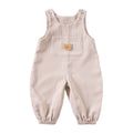 Corduroy Sleeveless Baby Jumpsuit with Bear Embroidery and Front Pocket