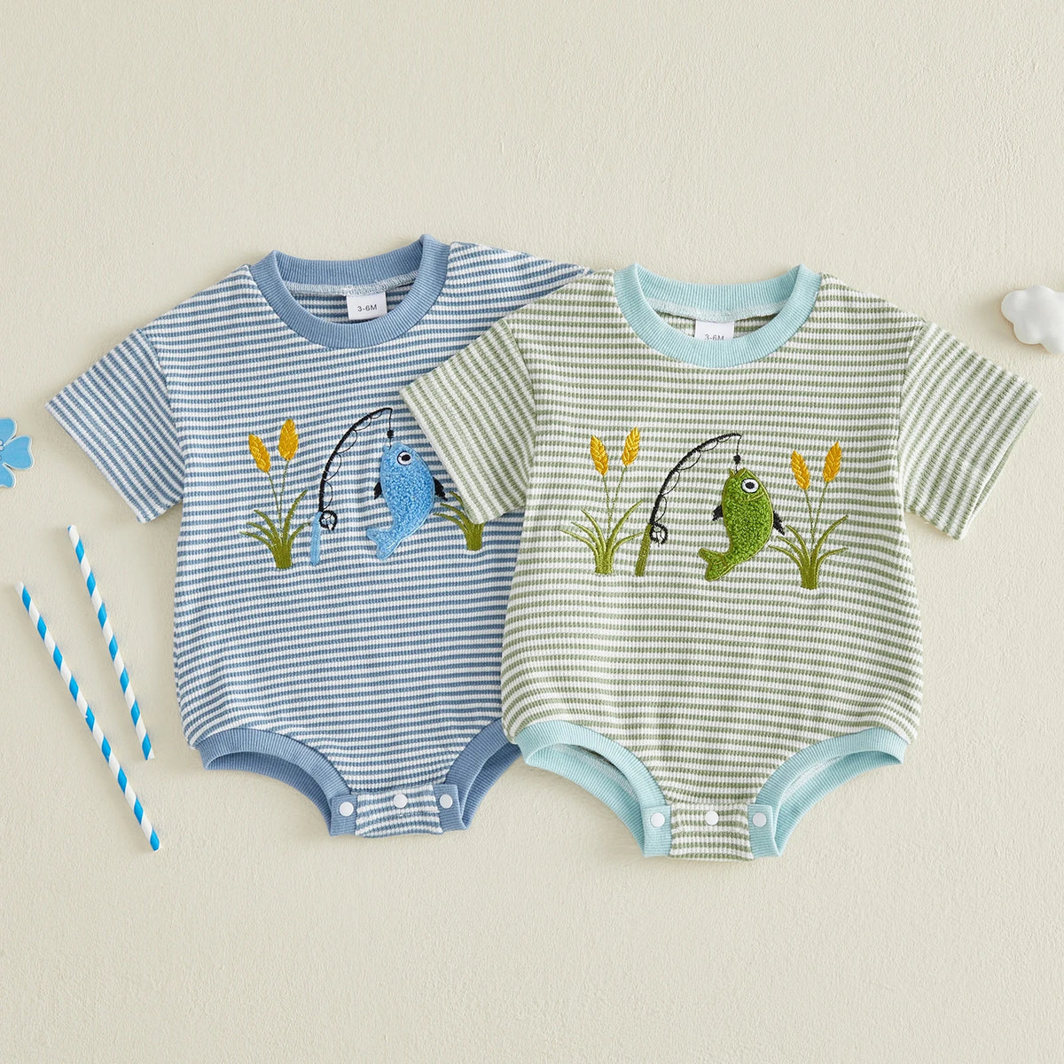 Fish Embroidery Baby Romper front view