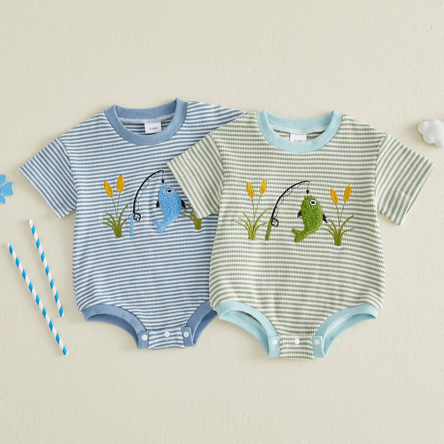 Fish Embroidery Baby Romper front view