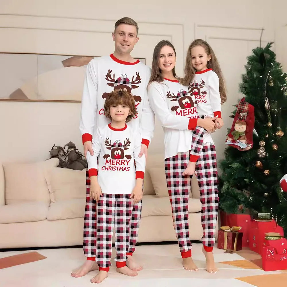 Reindeer Face & Tartan Family Christmas Pajamas