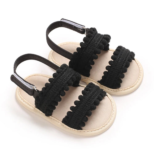 Black Pom-Pom soft sole baby sandals