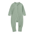 Long Sleeve Ribbed Zip Romper - Sage