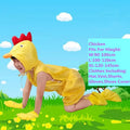 Child wearing yellow chicken animal costume set with hat, vest, shorts, gloves, and shoe covers