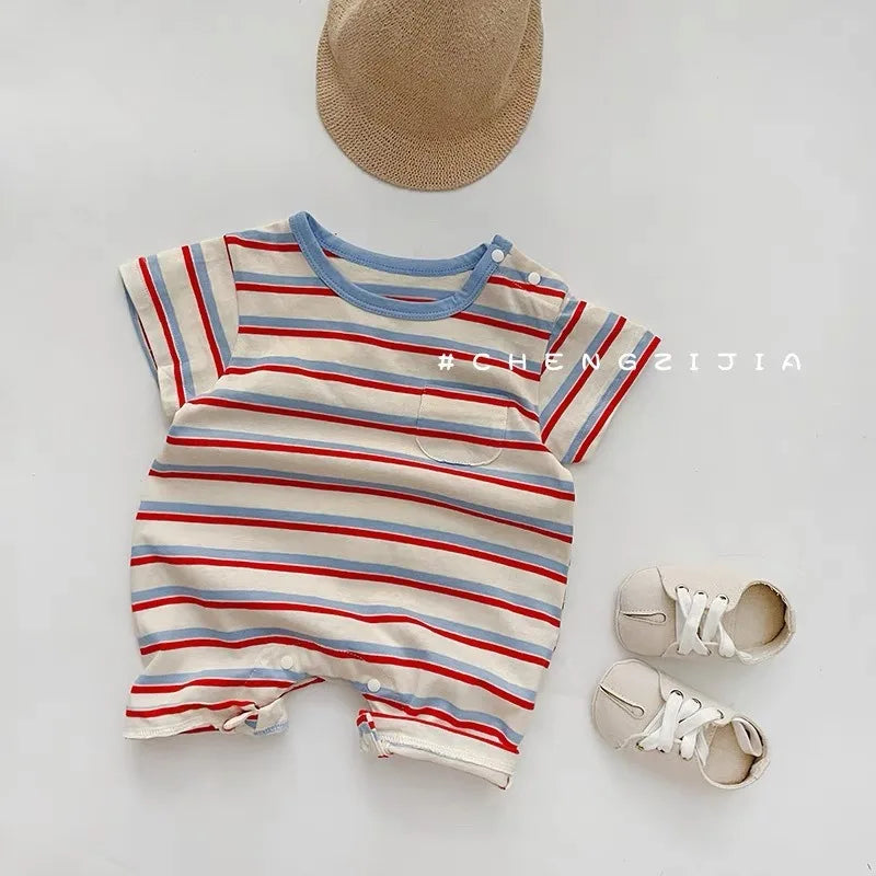 Lightweight breathable romper in striped rainbow design for children