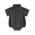 Denim Short Sleeve Baby Romper in Black