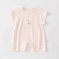 Breathable cotton summer romper for babies with short sleeves and single-breasted closure